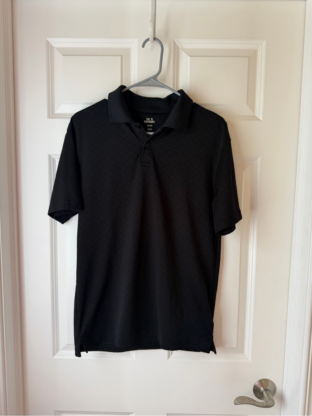 Haggar Cool 18 Performance Black Men's Polo Shirt Diamond Texture Golf Small